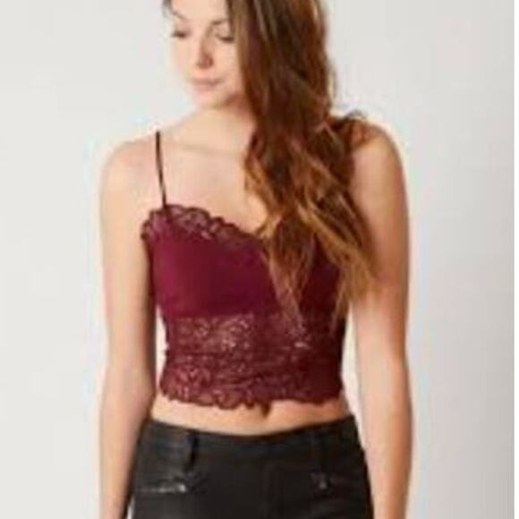 INTIMATELY FREE PEOPLE Midnight Lace Longline Bralette Wine Red Sz M - Picture 1 of 8